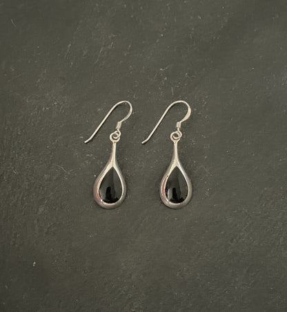 Black Onyx and Silver Teardrop Earrings image 0