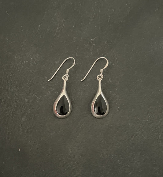 Black Onyx and Silver Teardrop Earrings image 0