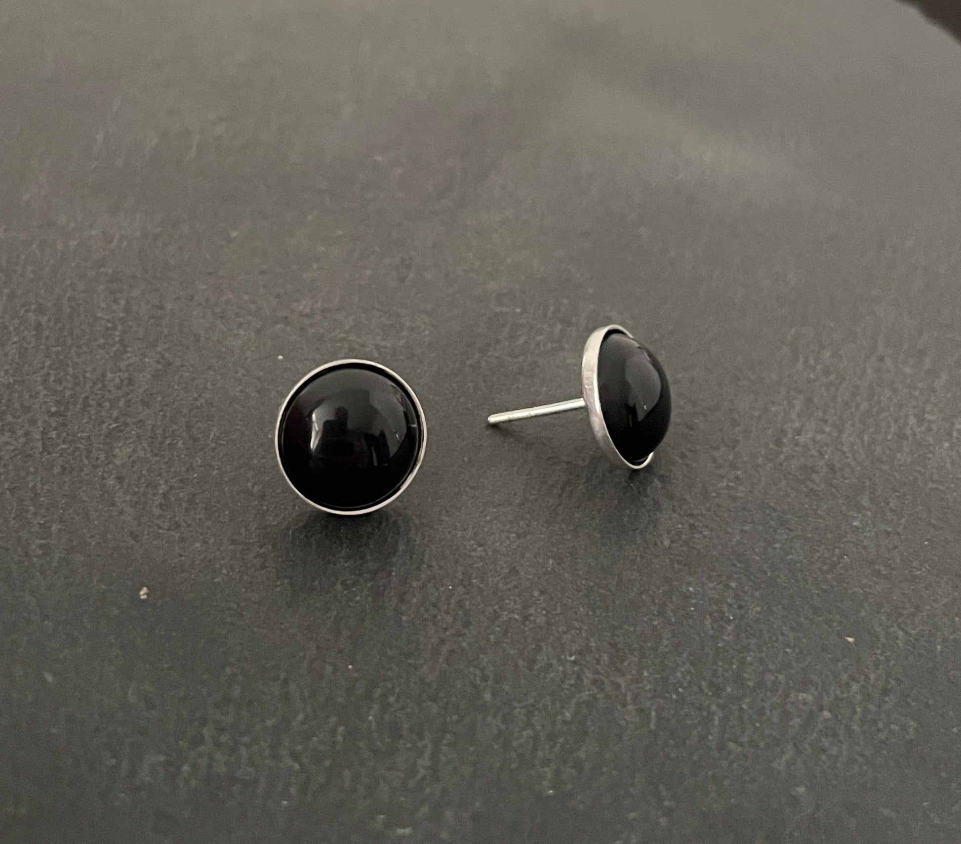 Black Onyx Round Stud Earrings image 1