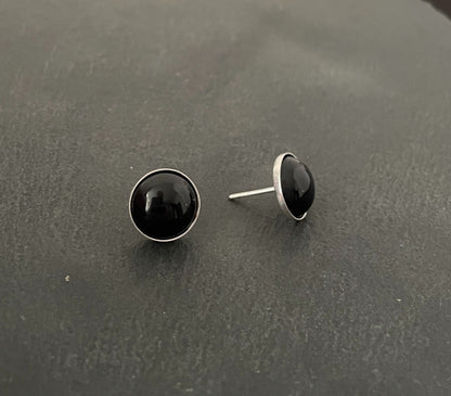 Black Onyx Round Stud Earrings image 1