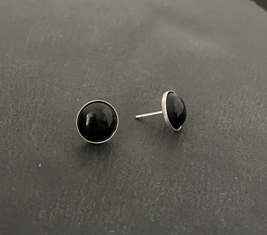 Black Onyx Round Stud Earrings image 1