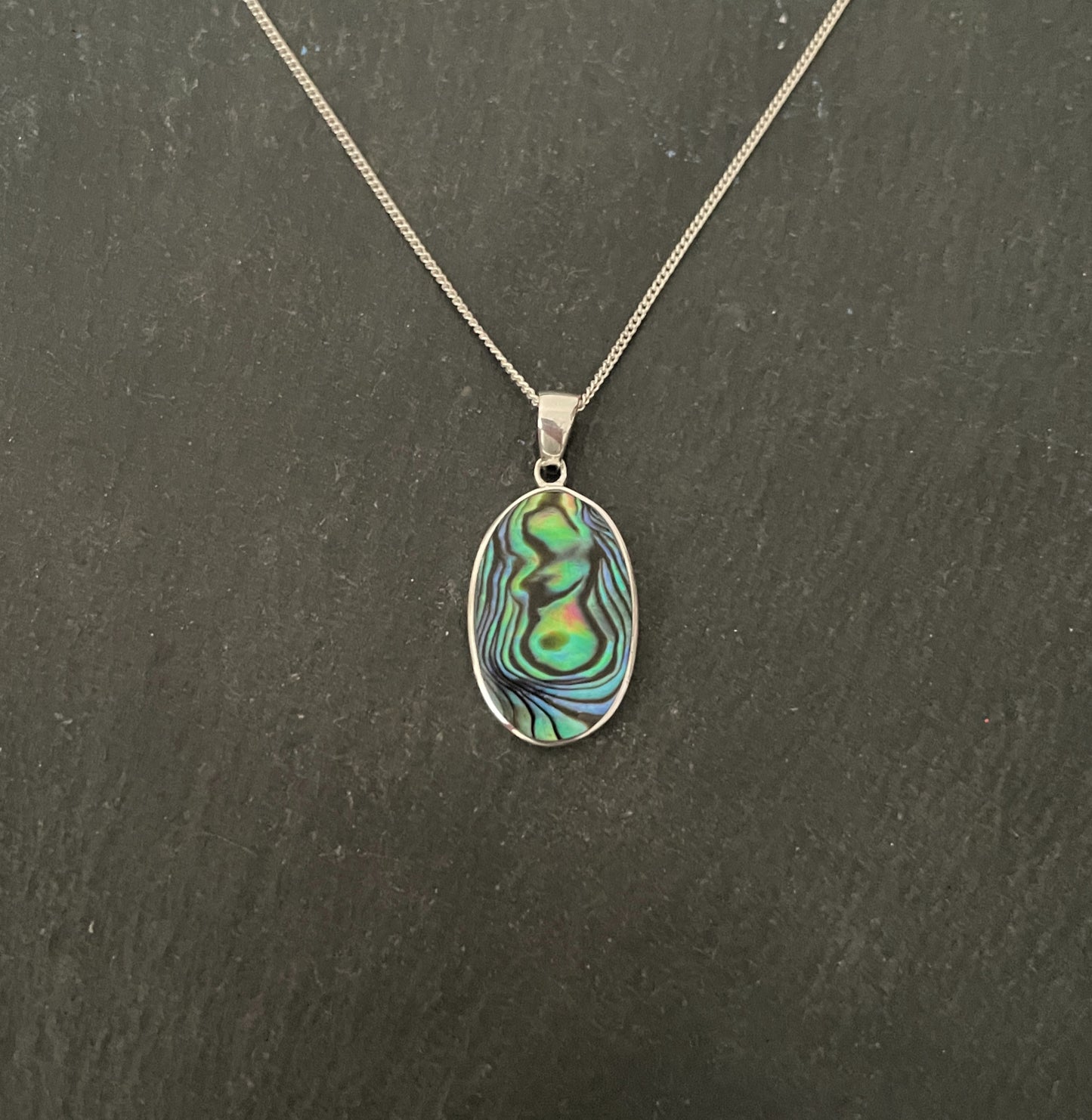 Oval Paua Shell and Silver Pendant image 0