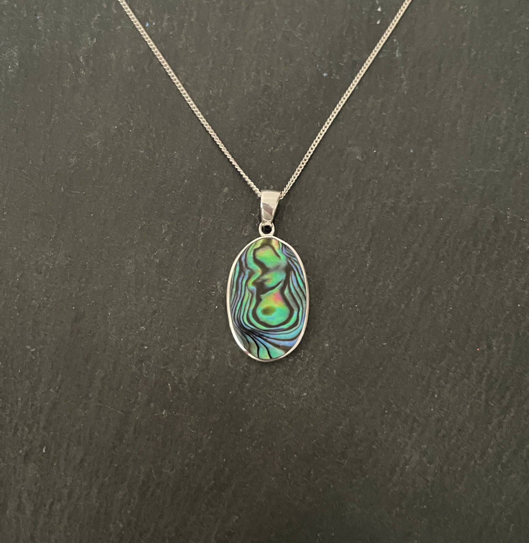 Oval Paua Shell and Silver Pendant image 0