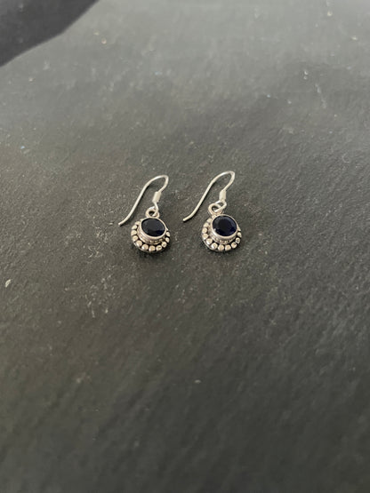 Sapphire and Silver Round Earrings image 1