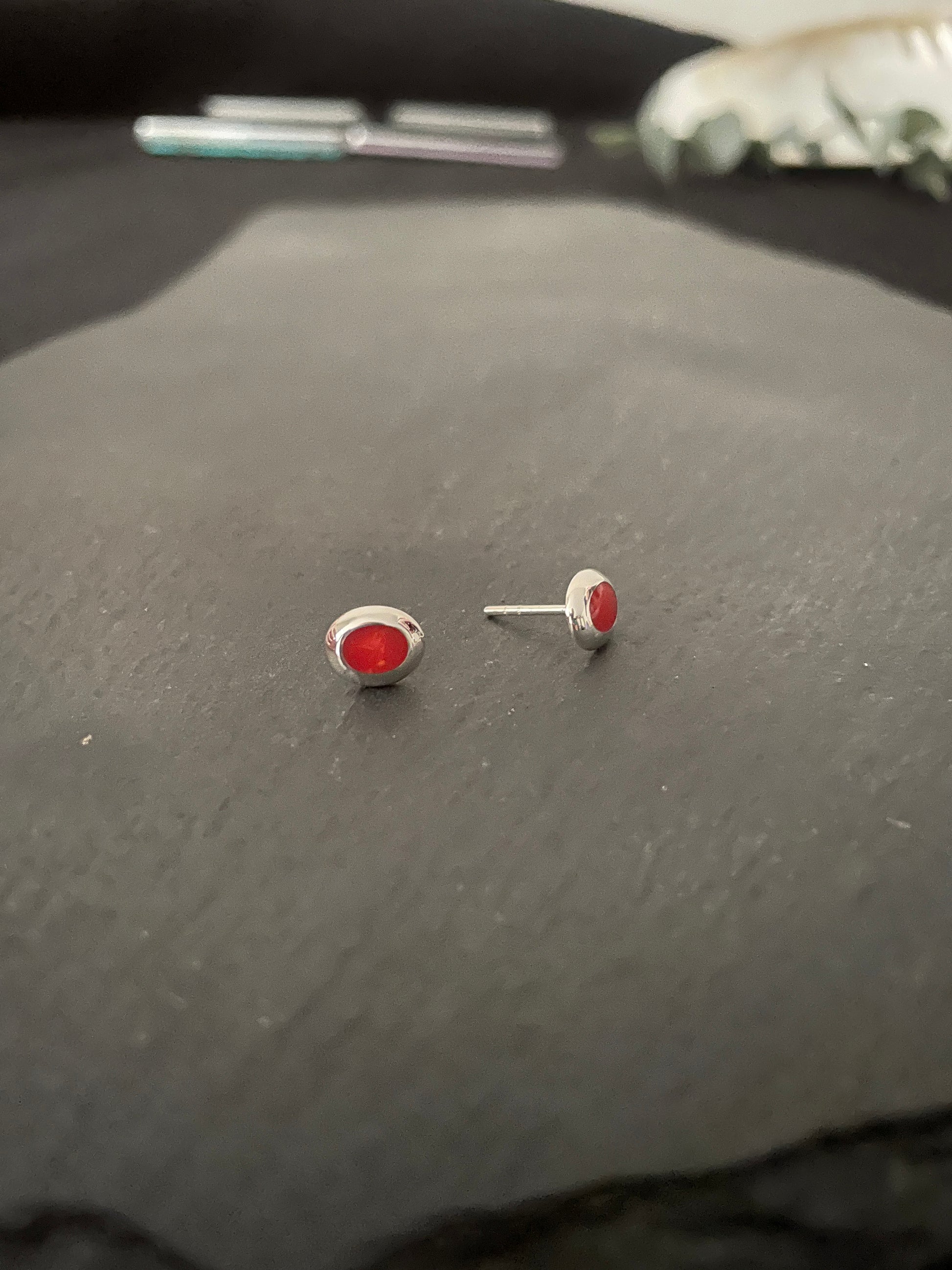 Coral Oval Stud Earrings image 1