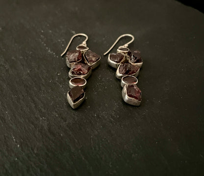 Rough Garnet and Silver Earrings image 1