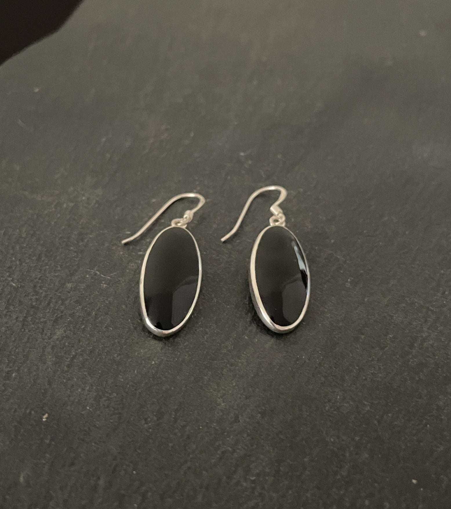 Black Onyx and Silver Oval Earrings image 1