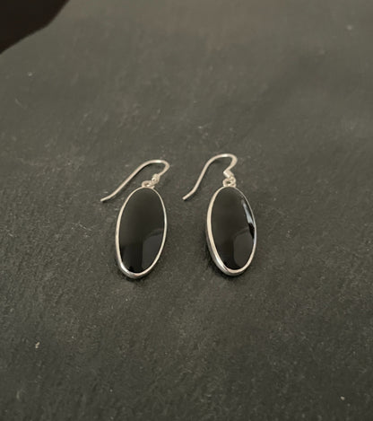 Black Onyx and Silver Oval Earrings image 1