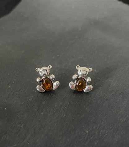 Amber Teddy Bear Studs