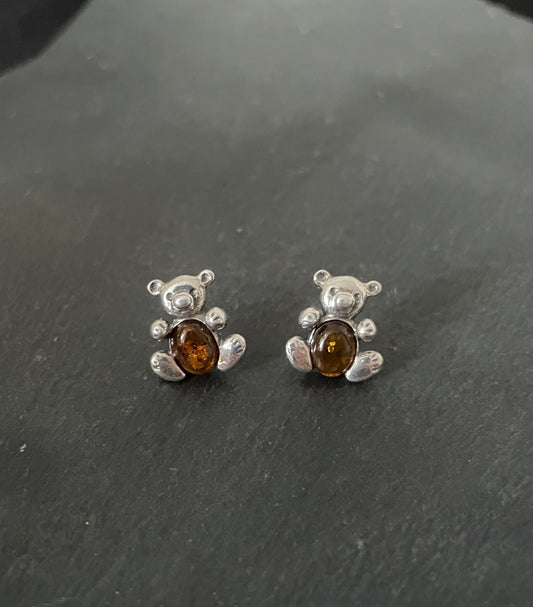 Amber Teddy Bear Studs