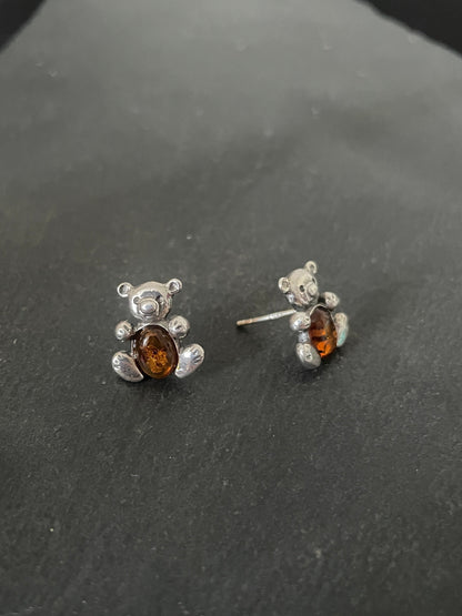 Amber Teddy Bear Studs