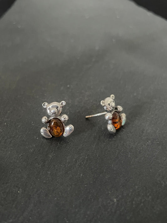 Amber Teddy Bear Studs