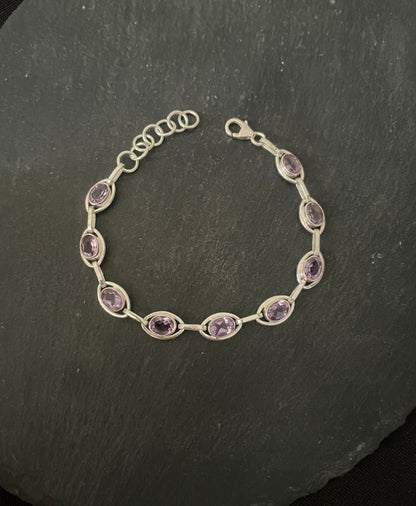 Amethyst and Silver Oval Bracelet