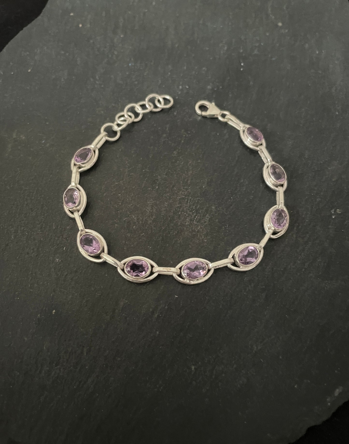 Amethyst and Silver Oval Bracelet
