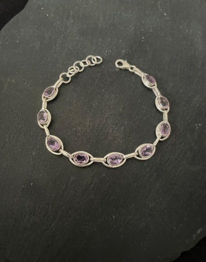Amethyst and Silver Oval Bracelet
