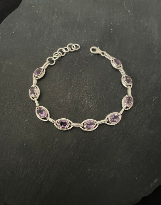 Amethyst and Silver Oval Bracelet