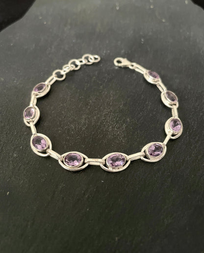 Amethyst and Silver Oval Bracelet