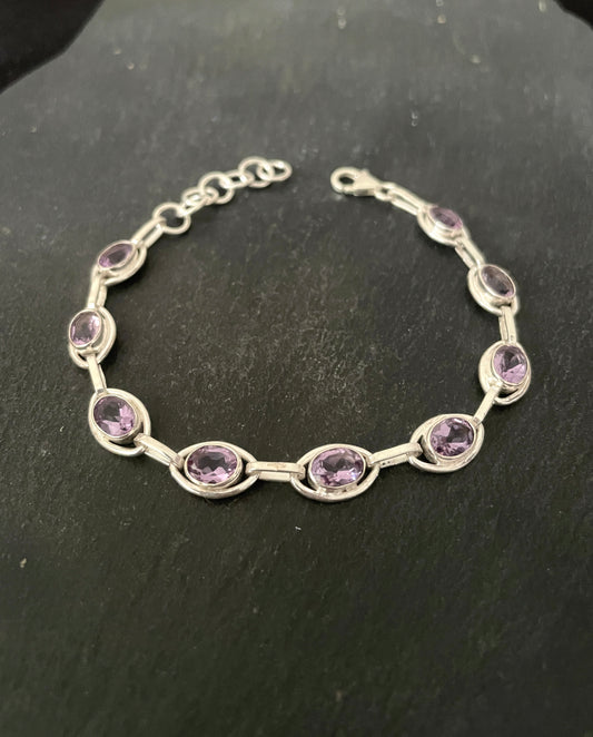 Amethyst and Silver Oval Bracelet