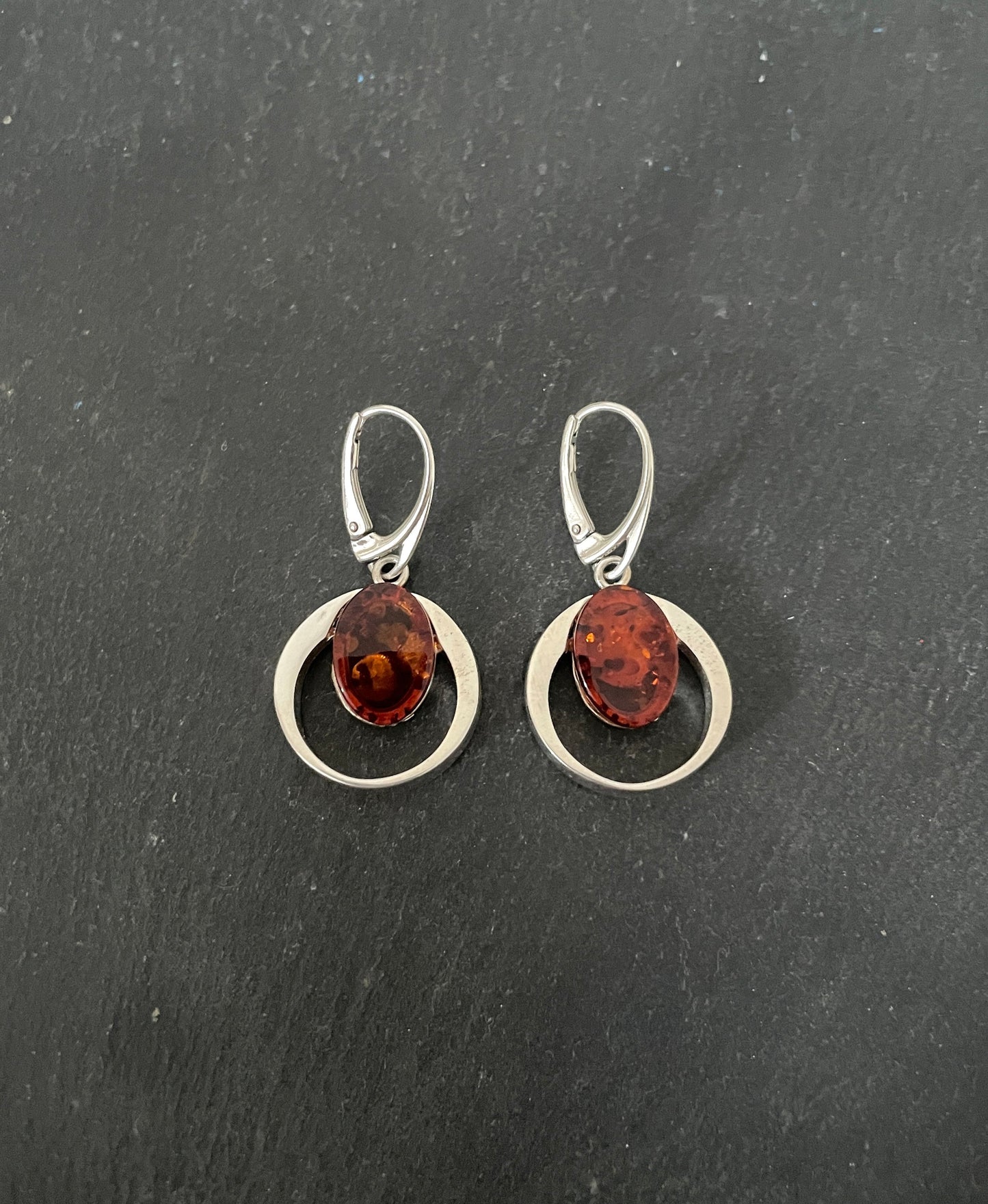Amber and Handmade Silver Drop Earrings