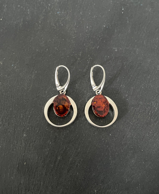 Amber and Handmade Silver Drop Earrings