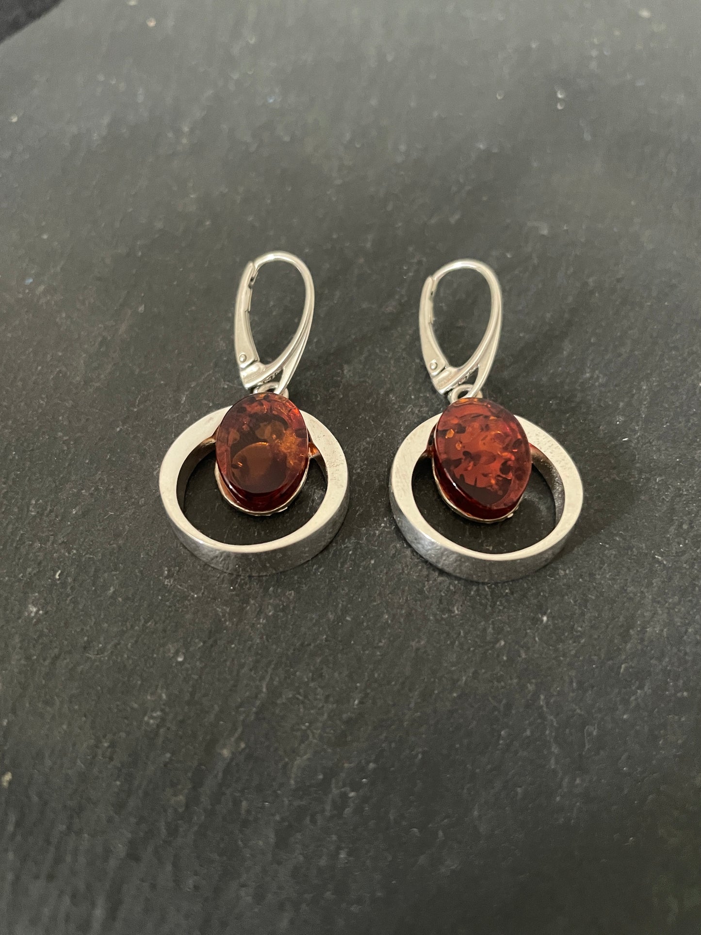 Amber and Handmade Silver Drop Earrings