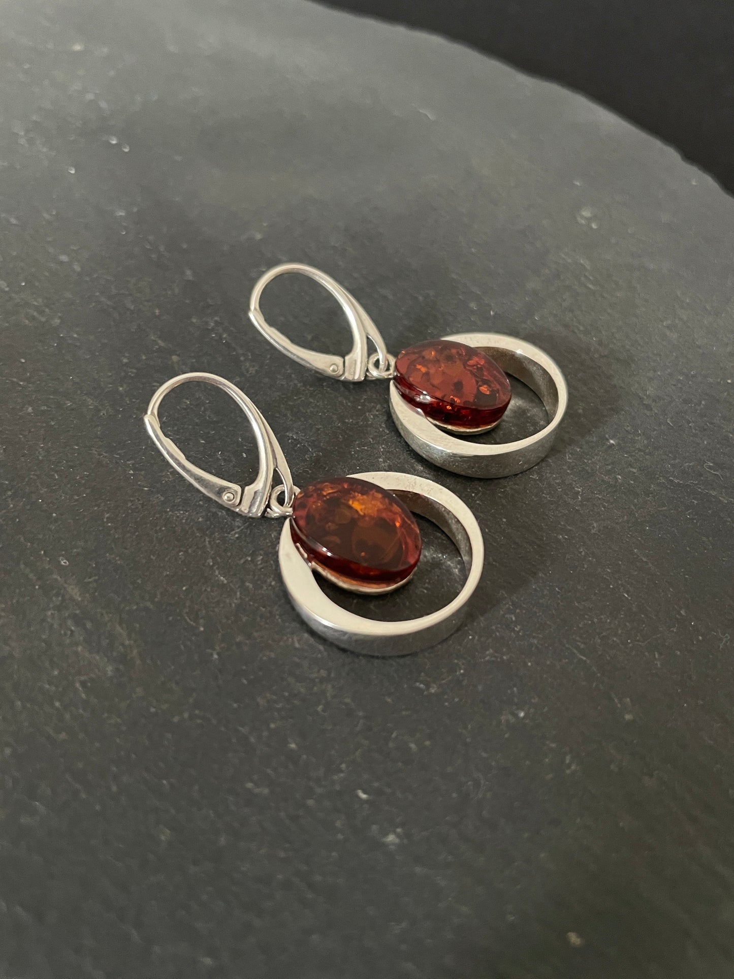 Amber and Handmade Silver Drop Earrings