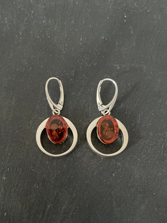 Amber and Handmade Silver Drop Earrings