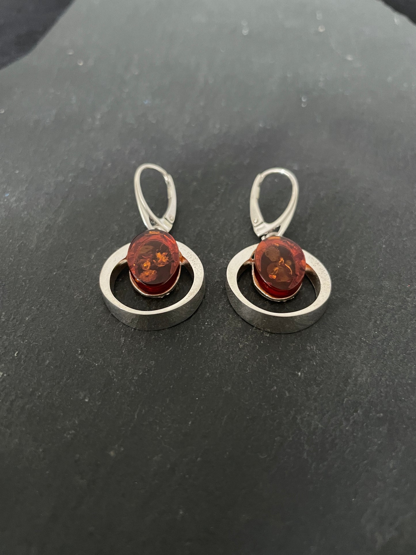 Amber and Handmade Silver Drop Earrings