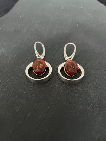 Amber and Handmade Silver Drop Earrings