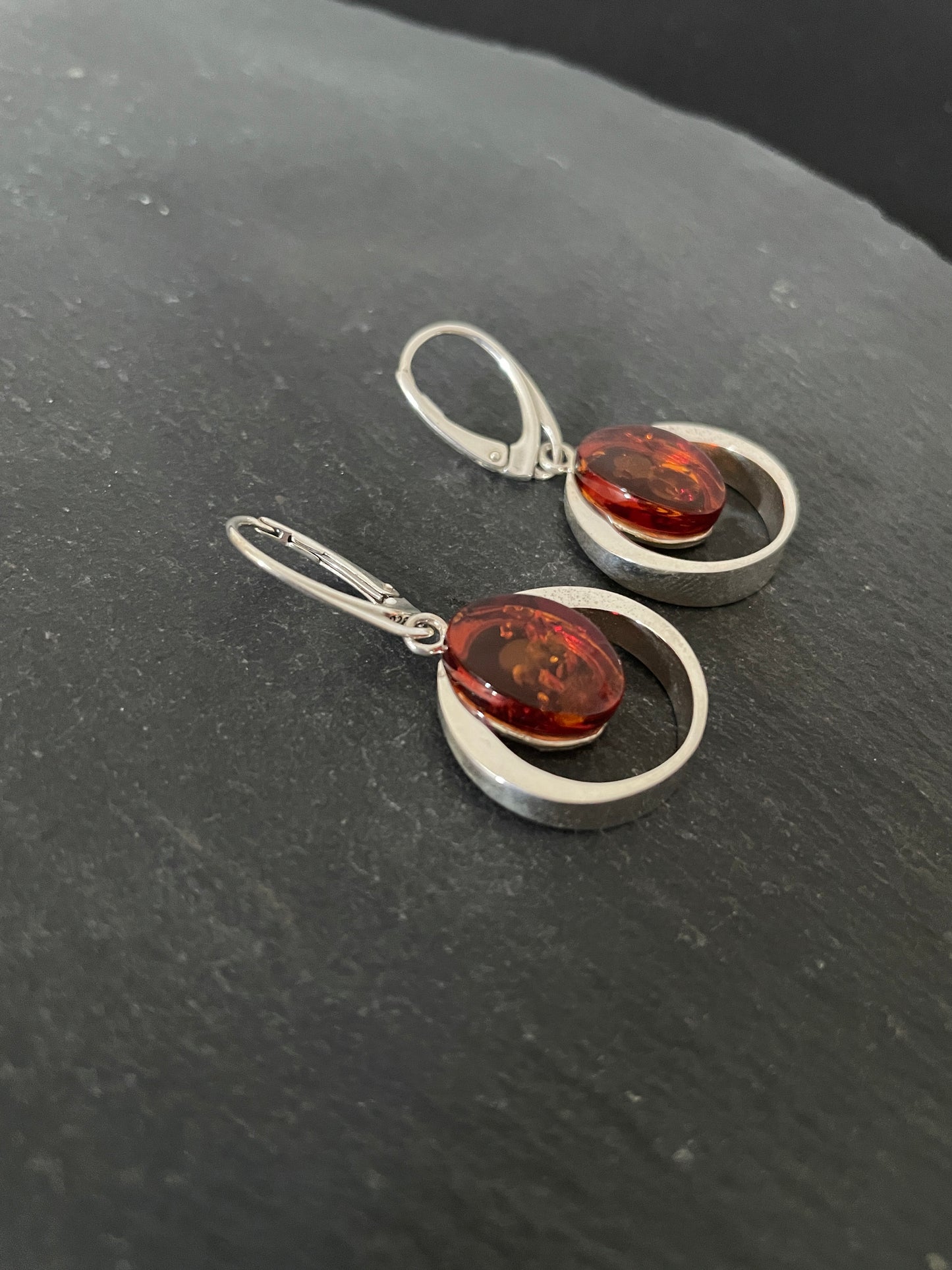 Amber and Handmade Silver Drop Earrings