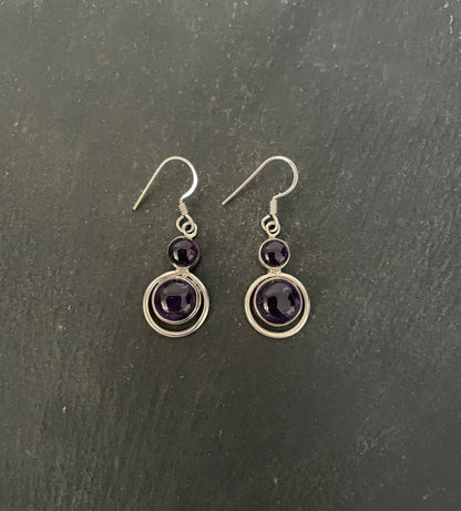 Amethyst Cabochon Drop Earrings