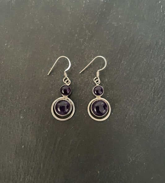Amethyst Cabochon Drop Earrings