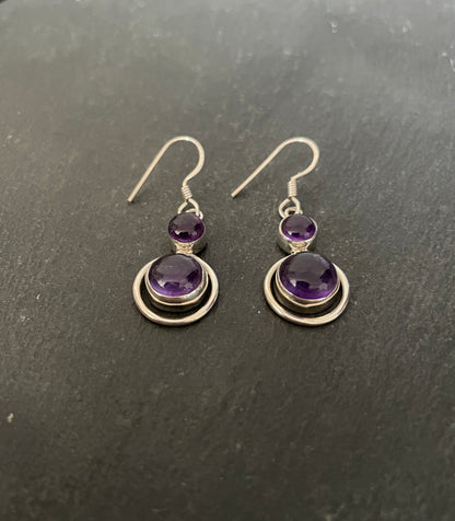 Amethyst Cabochon Drop Earrings