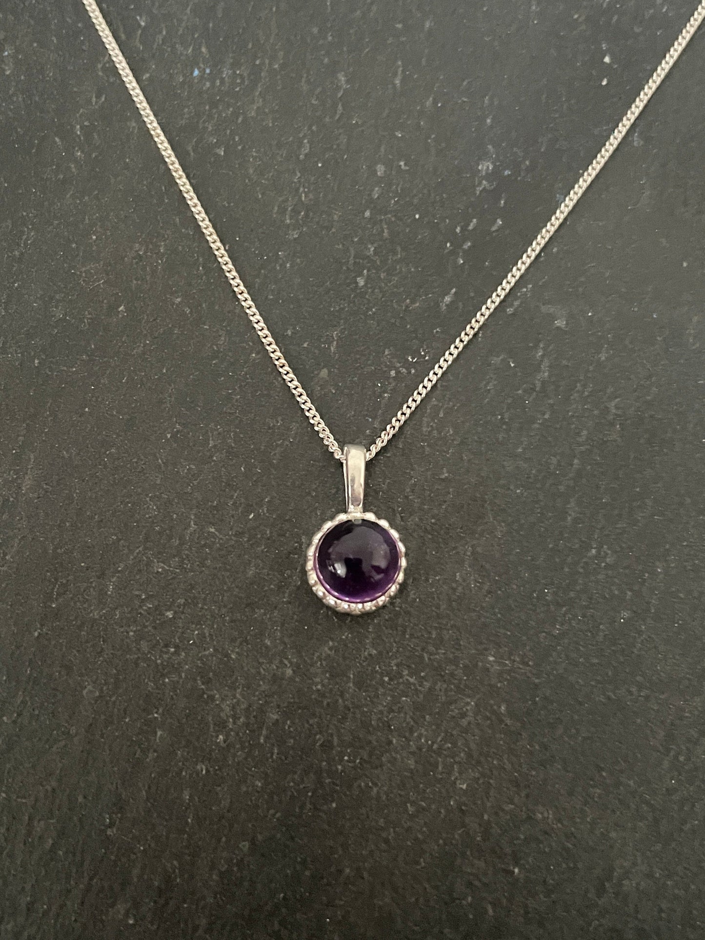 Round Amethyst and Silver Pendant