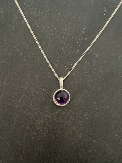 Round Amethyst and Silver Pendant