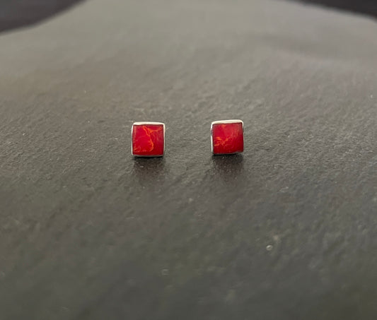 Coral Square Stud Earrings