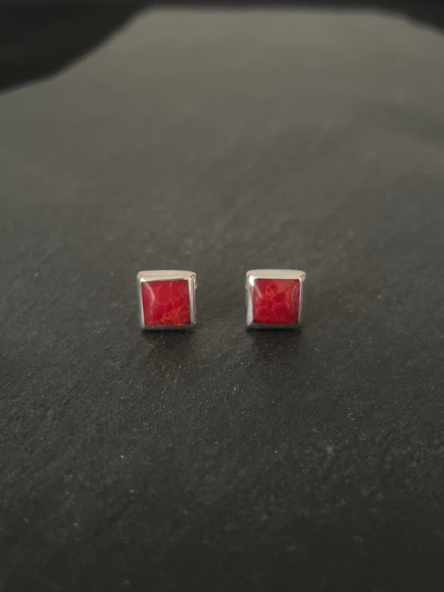 Coral Square Stud Earrings
