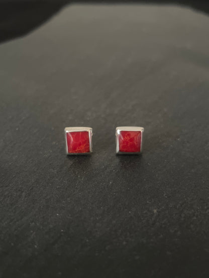 Coral Square Stud Earrings