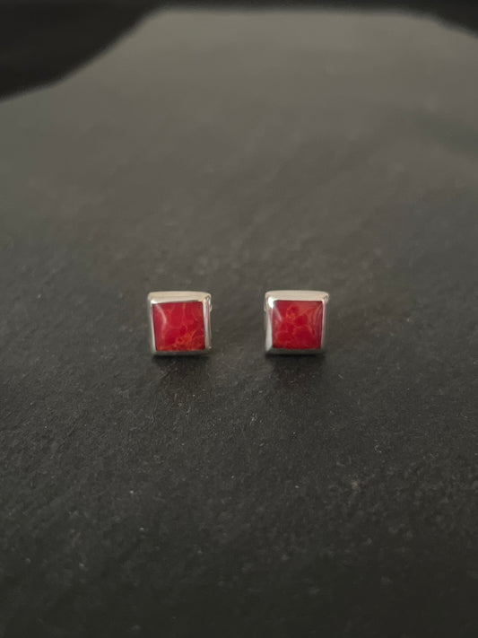 Coral Square Stud Earrings