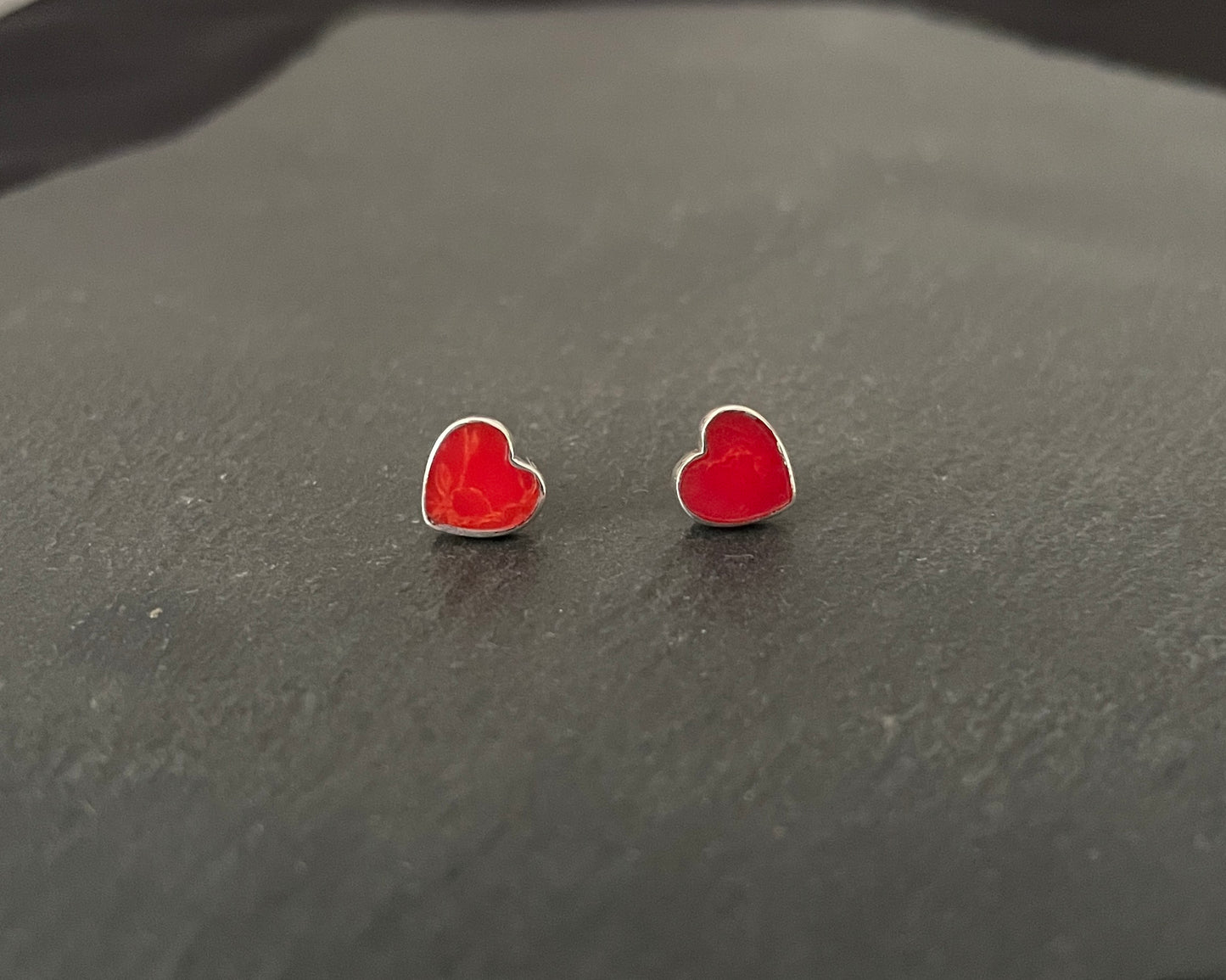 Coral Heart Stud Earrings
