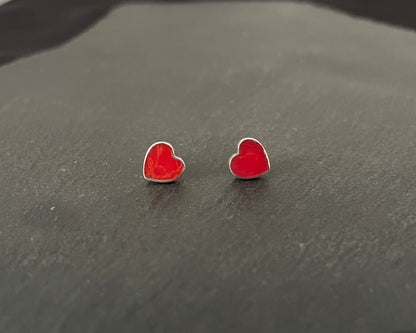 Coral Heart Stud Earrings