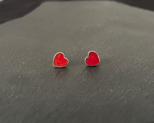 Coral Heart Stud Earrings