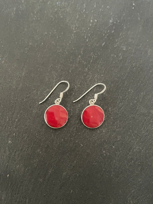 Round Coral Drop Earrings