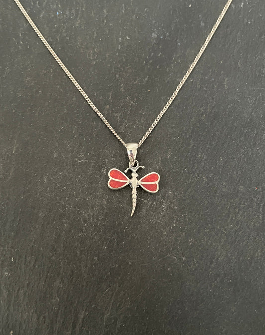 Coral Dragonfly Pendant