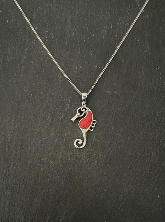 Coral Seahorse Pendant
