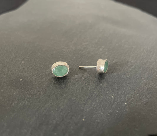 Emerald Oval Stud Earrings