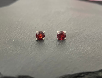 Garnet and Silver Stud Earrings