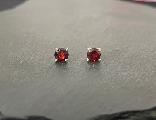 Garnet and Silver Stud Earrings