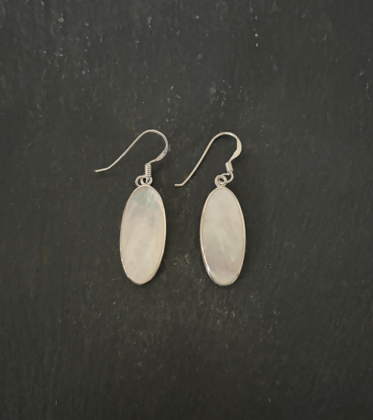 Mother Of Pearl and Silver Oval Earrings