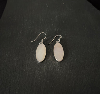 Mother Of Pearl and Silver Oval Earrings